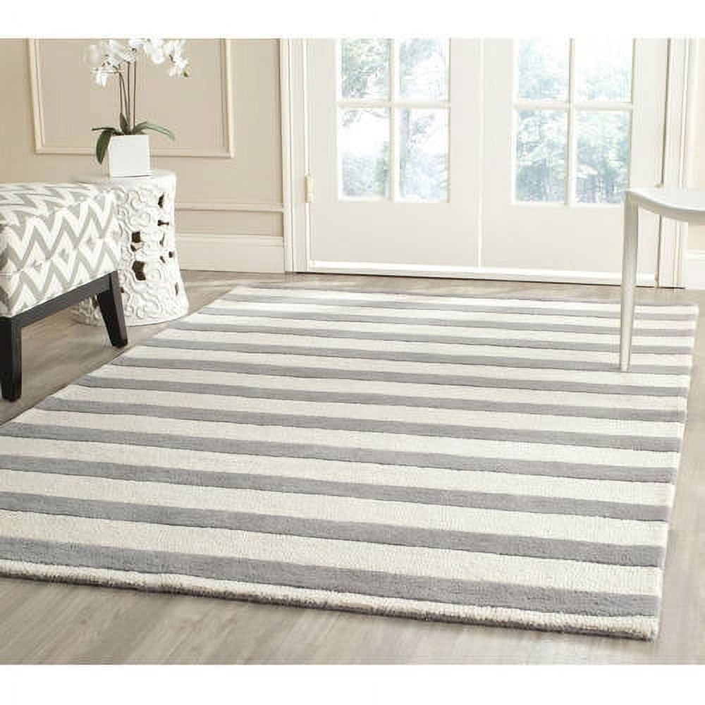 Gray and Ivory Striped Hand-Tufted Wool 6' x 9' Area Rug