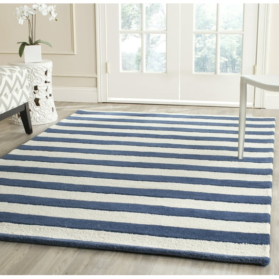 SAFAVIEH Cambridge Keaton Geometric Wool Area Rug, Navy/Ivory, 4' x 6'
