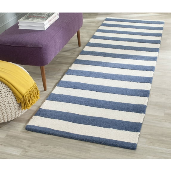 SAFAVIEH Cambridge Keaton Geometric Wool Runner Rug, Navy/Ivory, 2'6" x 8'