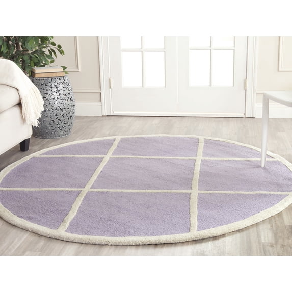 SAFAVIEH Cambridge Kennedy Geometric Diamonds Wool Area Rug, Lavender/Ivory, 6' x 6' Round