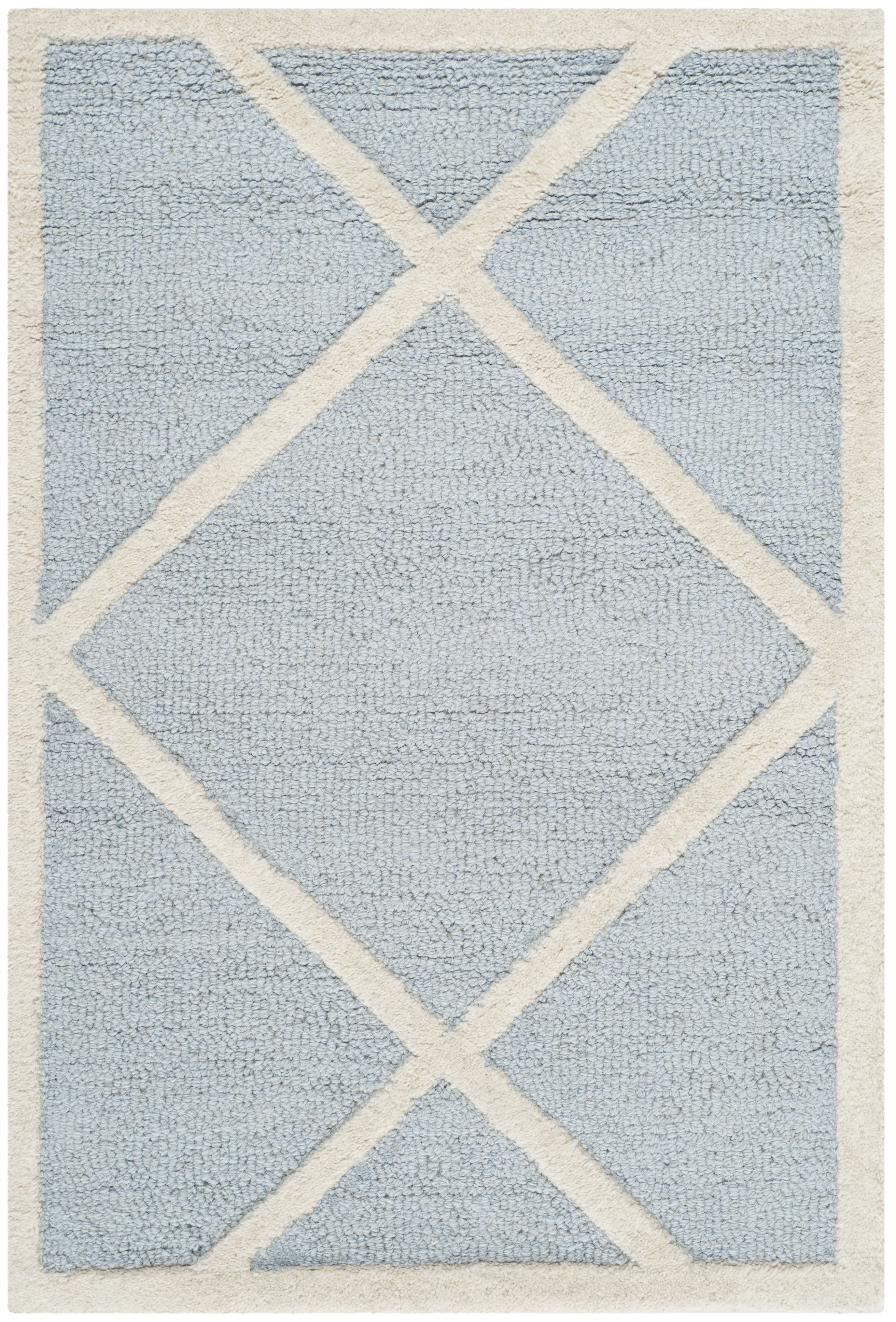 SAFAVIEH Cambridge Kennedy Geometric Diamonds Wool Area Rug, Light Blue/Ivory, 2' x 3'