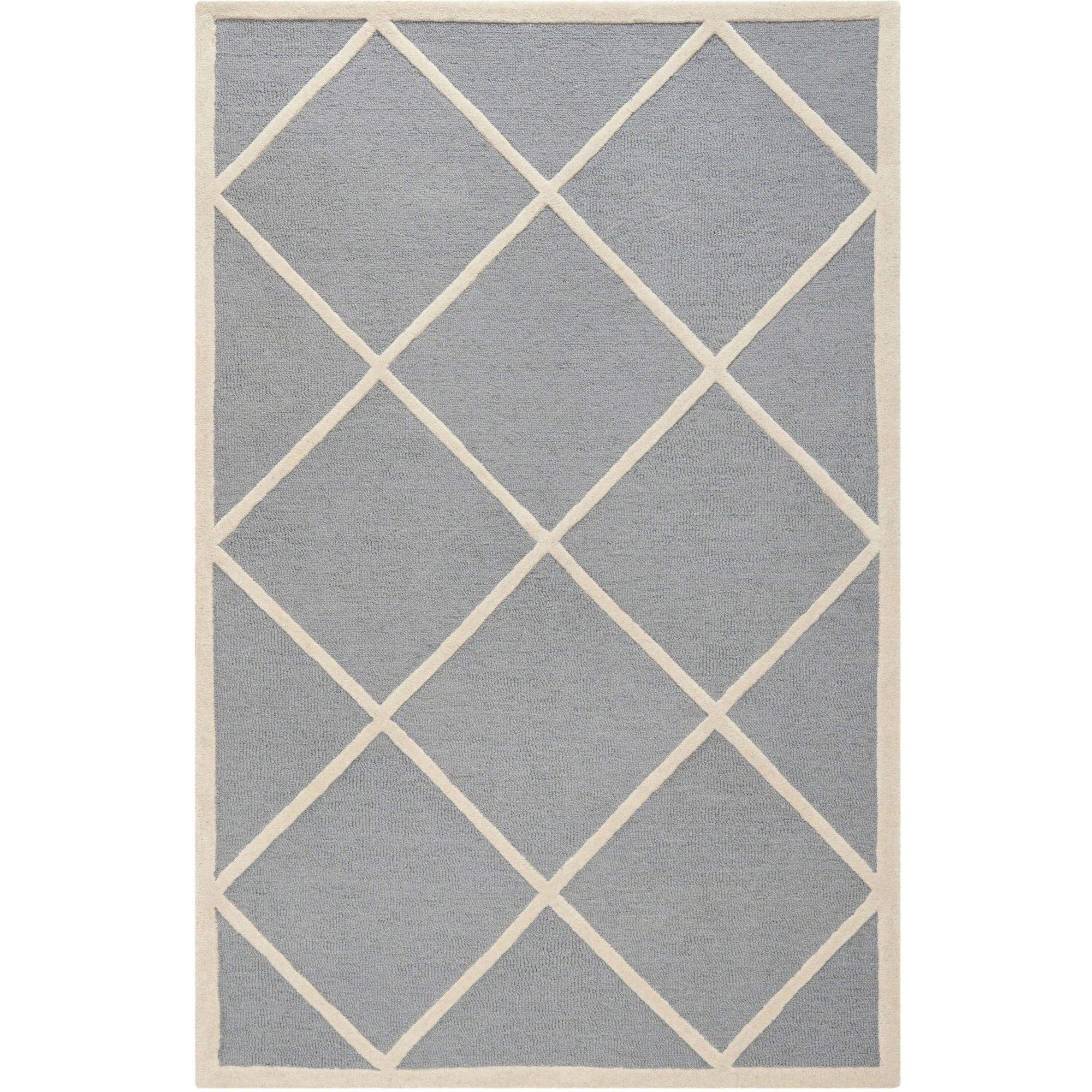 Silver and Ivory Geometric Hand-Tufted Wool Area Rug, 3' x 5'