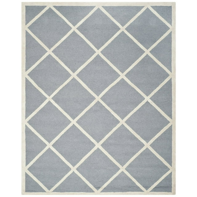 SAFAVIEH Cambridge Kennedy Geometric Diamonds Wool Runner Rug, Silver/Ivory, 2'6" x 10'