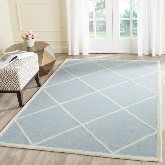 SAFAVIEH Cambridge Kennedy Geometric Wool Area Rug, Light Blue/Ivory, 5' x 8'