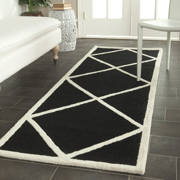SAFAVIEH Cambridge Kennedy Geometric Wool Runner Rug, Black/Ivory, 2'6" x 8'