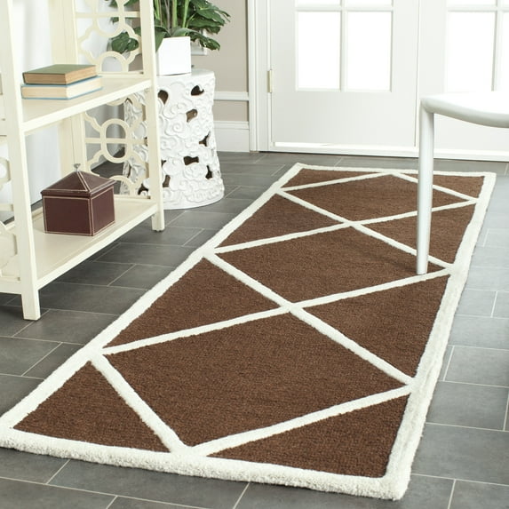 SAFAVIEH Cambridge Kennedy Geometric Wool Runner Rug, Dark Brown/Ivory, 2'6" x 8'