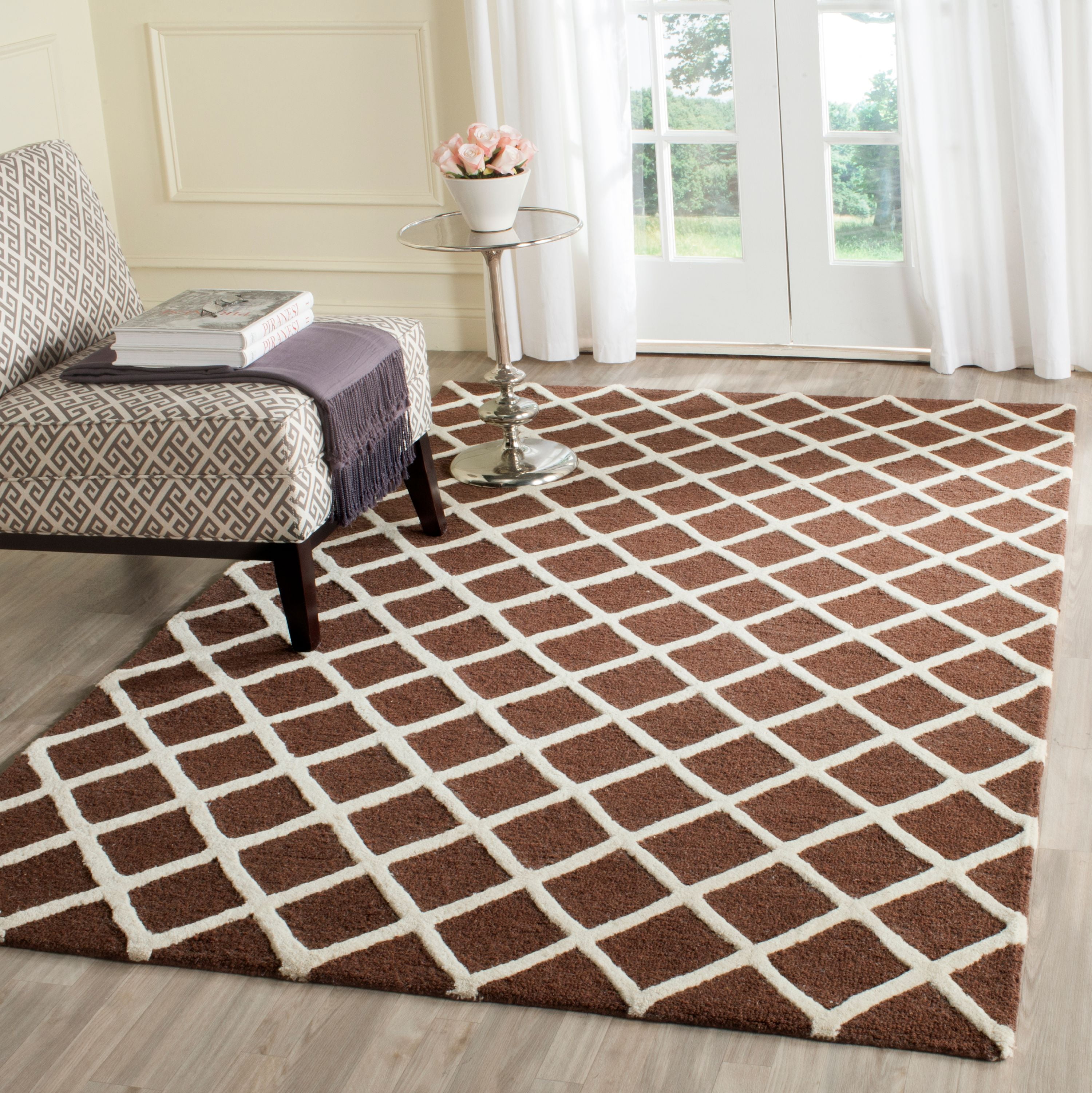 Elegant Hand-Tufted Wool Rug in Dark Brown/Ivory, 3' x 5'