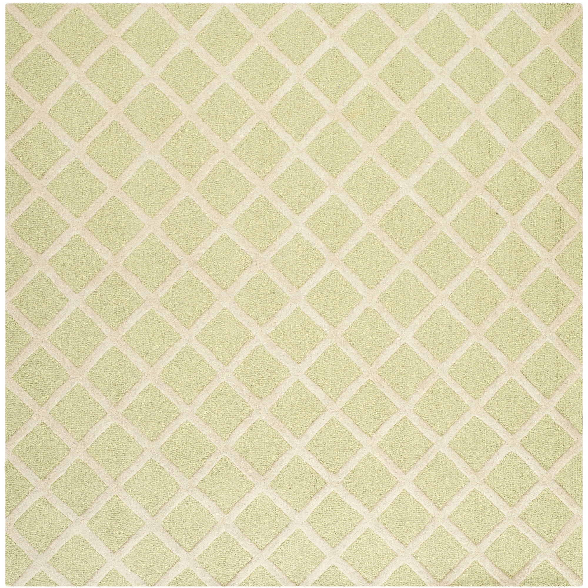 SAFAVIEH Cambridge Kenneth Geometric Diamonds Wool Area Rug, Light Green/Ivory, 8' x 8' Square