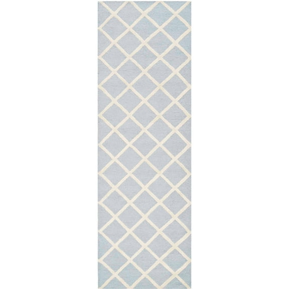 SAFAVIEH Cambridge Kenneth Geometric Diamonds Wool Runner Rug, Light Blue/Ivory, 2'6" x 12'