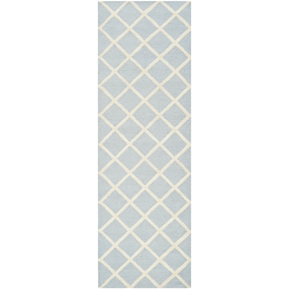 SAFAVIEH Cambridge Kenneth Geometric Diamonds Wool Runner Rug, Light Blue/Ivory, 2'6" x 8'