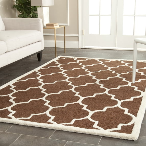 SAFAVIEH Cambridge Kevin Geometric Wool Area Rug, Dark Brown/Ivory, 6' x 6' Square