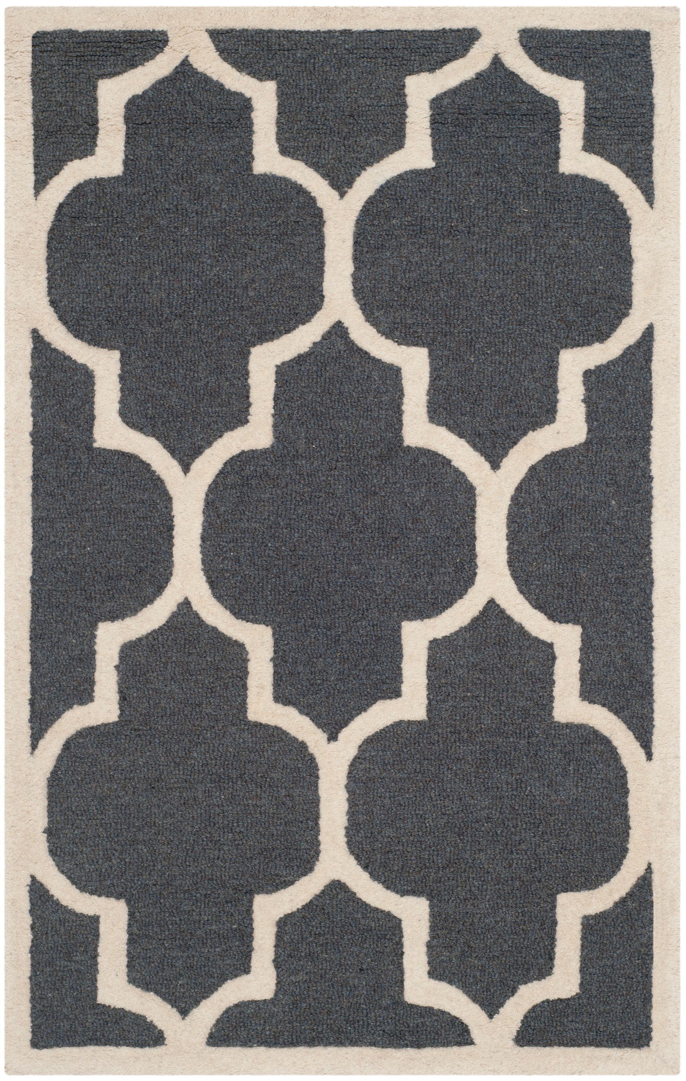 Dark Grey and Ivory Hand-Tufted Wool Area Rug, 3' x 5'
