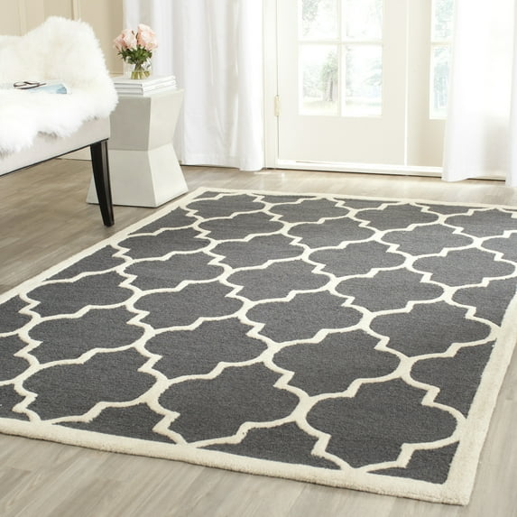 SAFAVIEH Cambridge Kevin Geometric Wool Area Rug, Dark Grey/Ivory, 6' x 6' Square