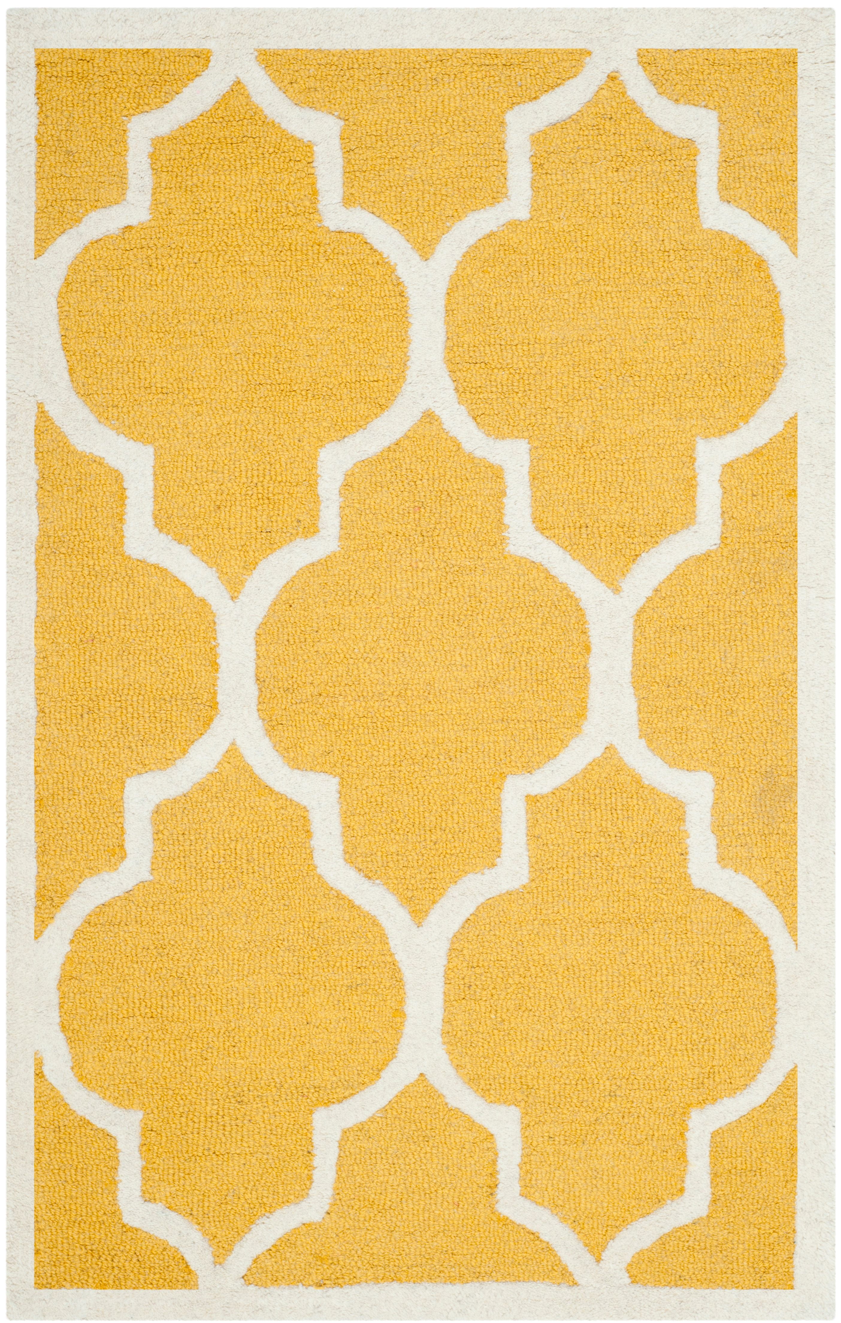 Handmade Gold and Ivory Quatrefoil Wool Accent Rug 2' x 3'
