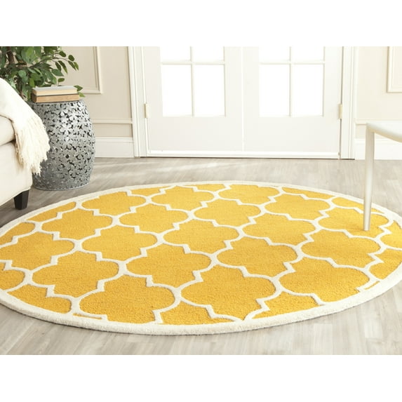 SAFAVIEH Cambridge Kevin Geometric Wool Area Rug, Gold/Ivory, 6' x 6' Round