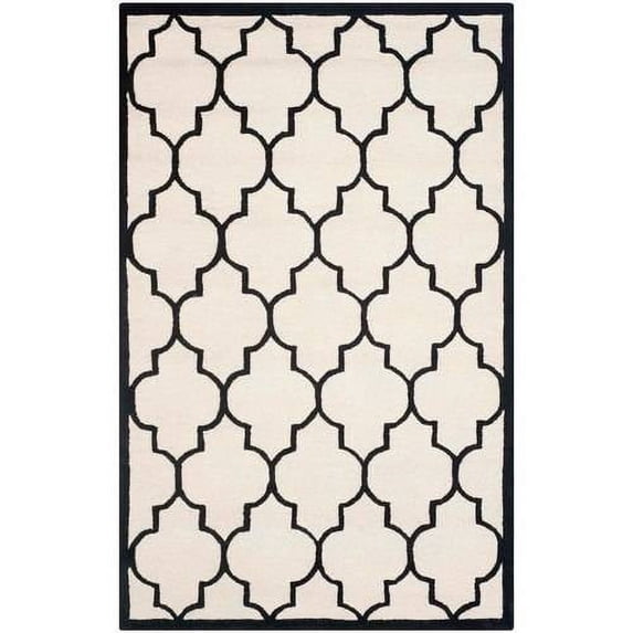 SAFAVIEH Cambridge Kevin Geometric Wool Area Rug, Ivory/Black, 6' x 6' Round