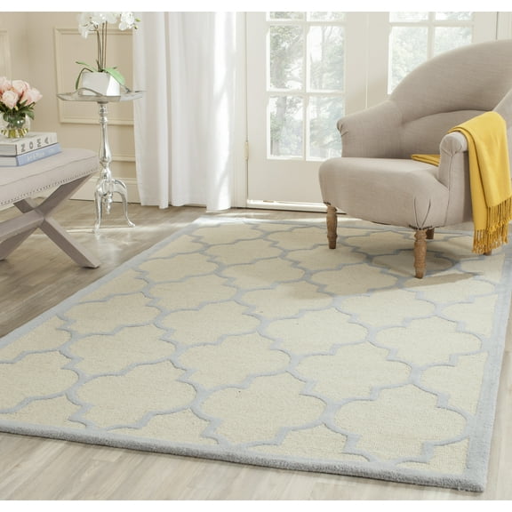 SAFAVIEH Cambridge Kevin Geometric Wool Area Rug, Ivory/Light Blue, 6' x 6' Square
