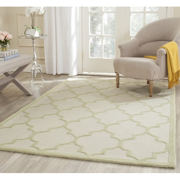 SAFAVIEH Cambridge Kevin Geometric Wool Area Rug, Ivory/Light Green, 5' x 8'