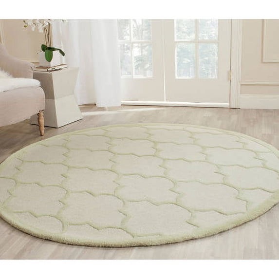 SAFAVIEH Cambridge Kevin Geometric Wool Area Rug, Ivory/Light Green, 6' x 6' Round