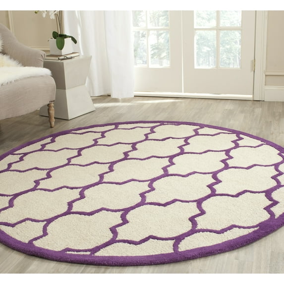 SAFAVIEH Cambridge Kevin Geometric Wool Area Rug, Ivory/Purple, 6' x 6' Round