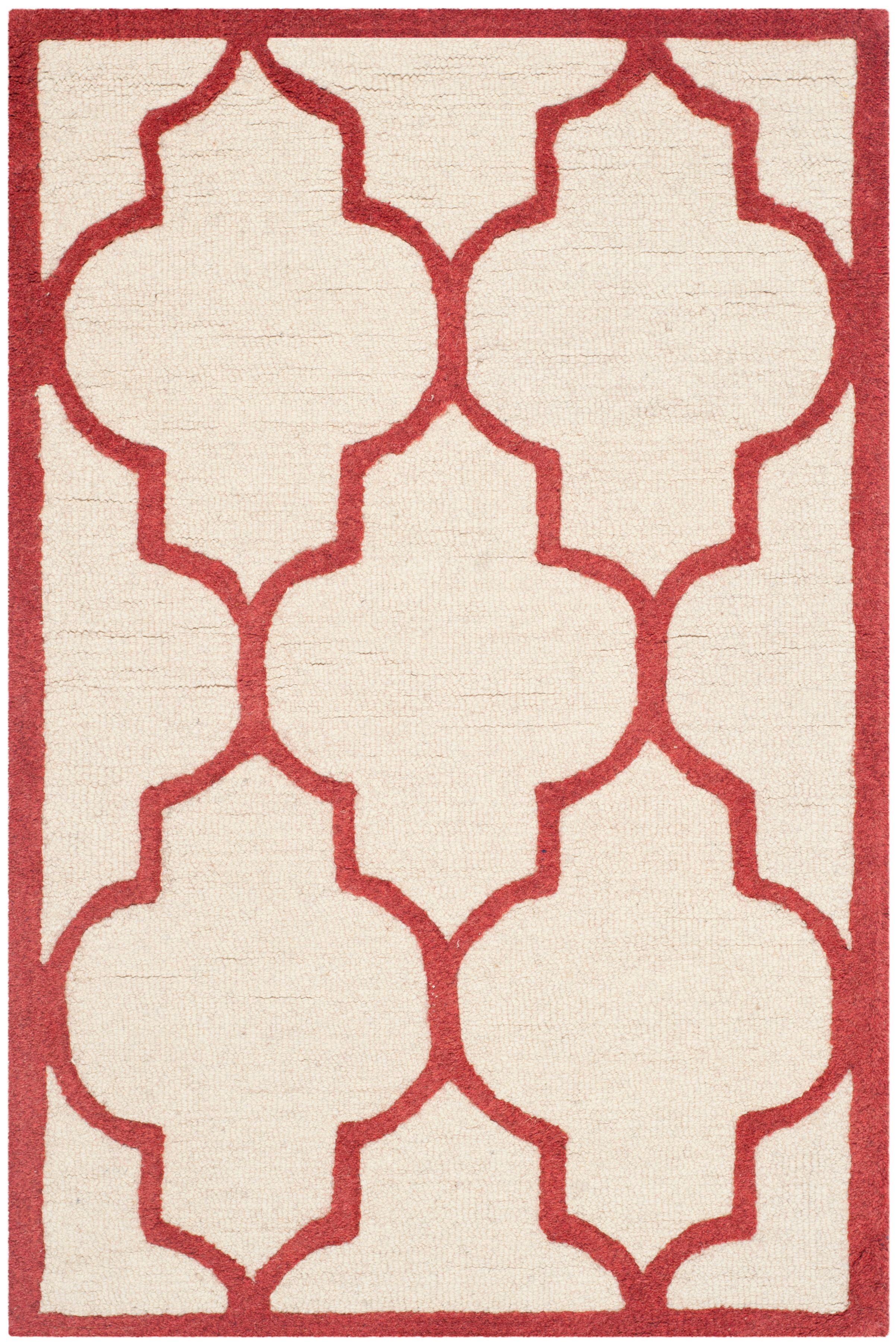 Ivory and Rust Geometric Wool Hand-Tufted Area Rug, 3' x 5'