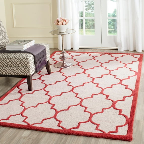 SAFAVIEH Cambridge Kevin Geometric Wool Area Rug, Ivory/Rust, 5' x 8'