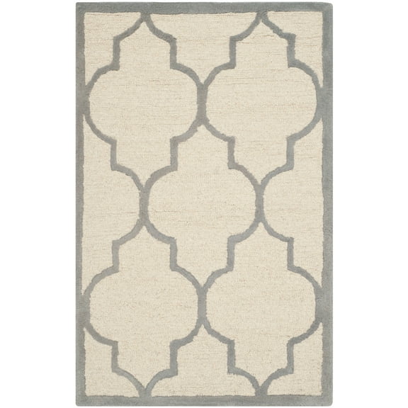 SAFAVIEH Cambridge Kevin Geometric Wool Area Rug, Ivory/Silver, 2' x 3'