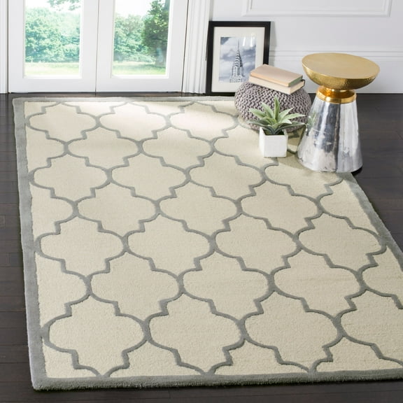SAFAVIEH Cambridge Kevin Geometric Wool Area Rug, Ivory/Silver, 6' x 6' Square