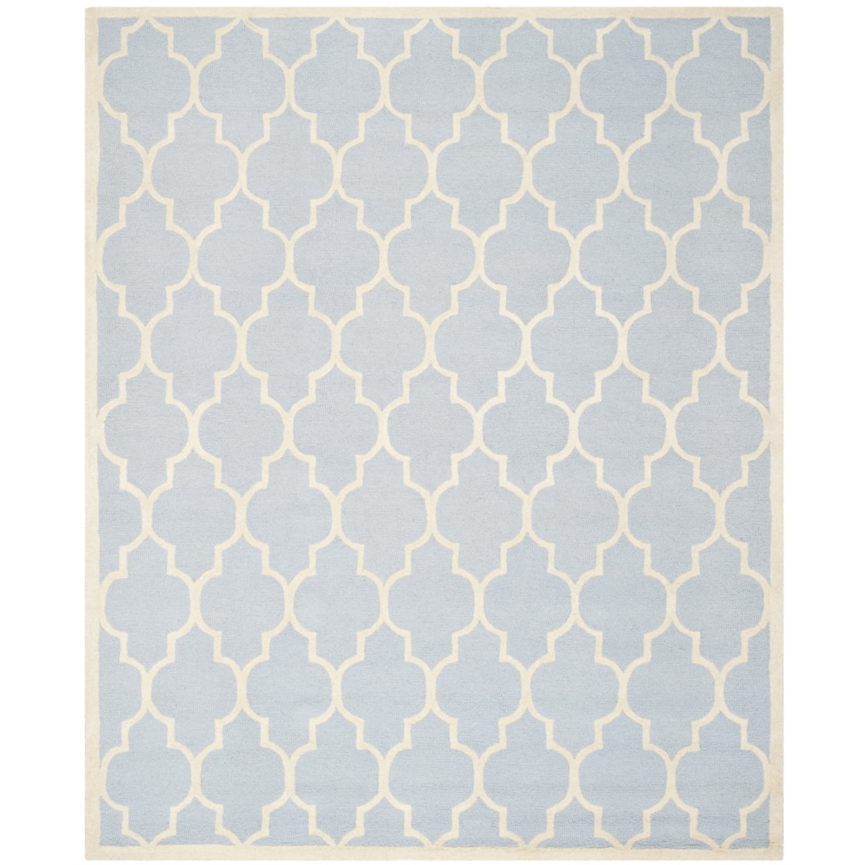 Light Blue and Ivory Tufted Wool Square Area Rug, 6' x 6'