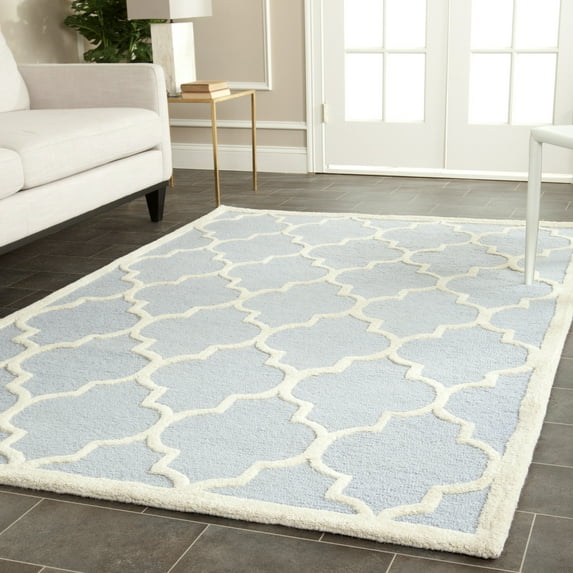SAFAVIEH Cambridge Kevin Geometric Wool Area Rug, Light Blue/Ivory, 8' x 10'