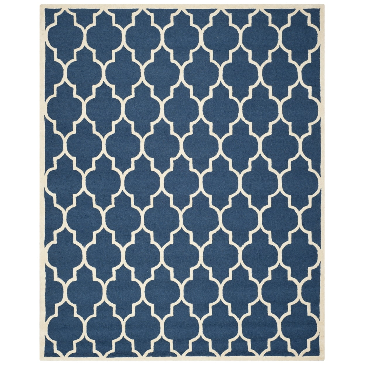 Navy and Ivory Hand-Tufted Wool Rectangular Area Rug, 9' x 12'