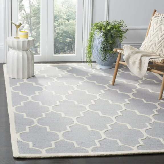 SAFAVIEH Cambridge Kevin Geometric Wool Area Rug, Silver/Ivory, 10' x 10' Square