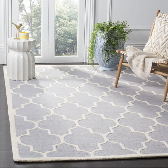 SAFAVIEH Cambridge Kevin Geometric Wool Area Rug, Silver/Ivory, 6' x 9'