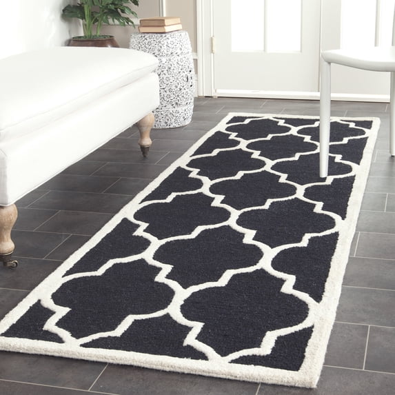 SAFAVIEH Cambridge Kevin Geometric Wool Runner Rug, Black/Ivory, 2'6" x 14'