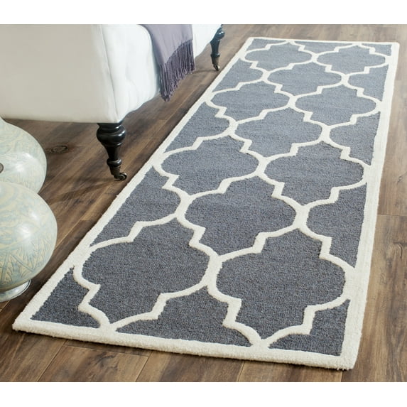 SAFAVIEH Cambridge Kevin Geometric Wool Runner Rug, Dark Grey/Ivory, 2'6" x 16'