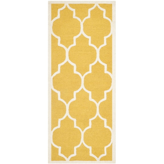 SAFAVIEH Cambridge Kevin Geometric Wool Runner Rug, Gold/Ivory, 2'6" x 22'
