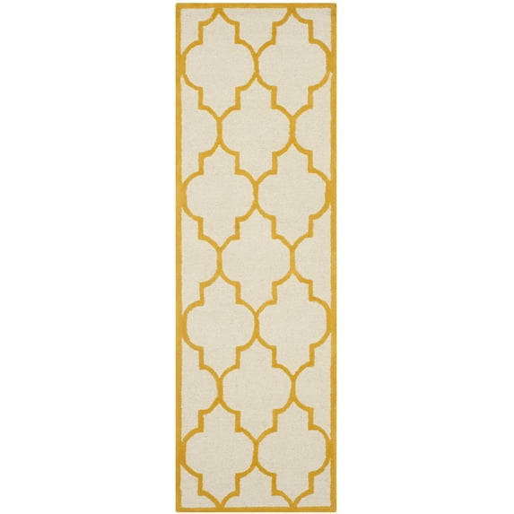 SAFAVIEH Cambridge Kevin Geometric Wool Runner Rug, Ivory/Gold, 2'6" x 8'