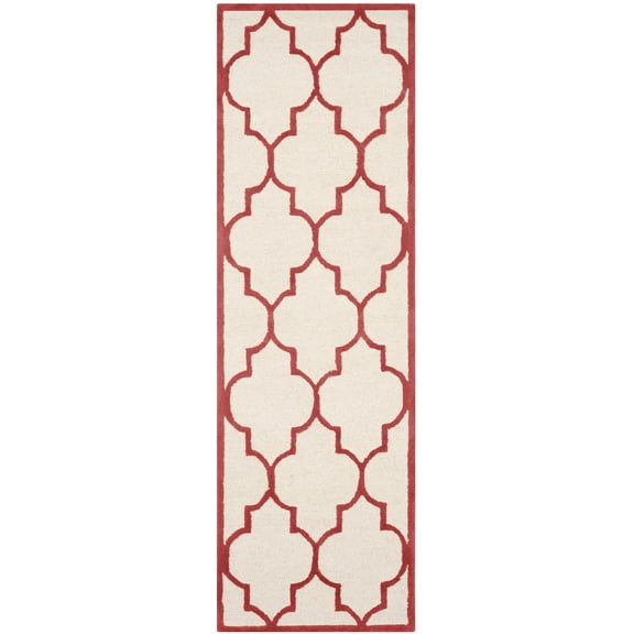 SAFAVIEH Cambridge Kevin Geometric Wool Runner Rug, Ivory/Rust, 2'6" x 10'