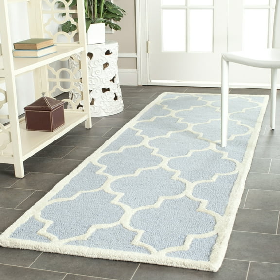 SAFAVIEH Cambridge Kevin Geometric Wool Runner Rug, Light Blue/Ivory, 2'6" x 12'