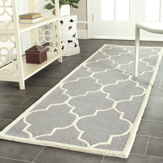 SAFAVIEH Cambridge Kevin Geometric Wool Runner Rug, Silver/Ivory, 2'6" x 8'