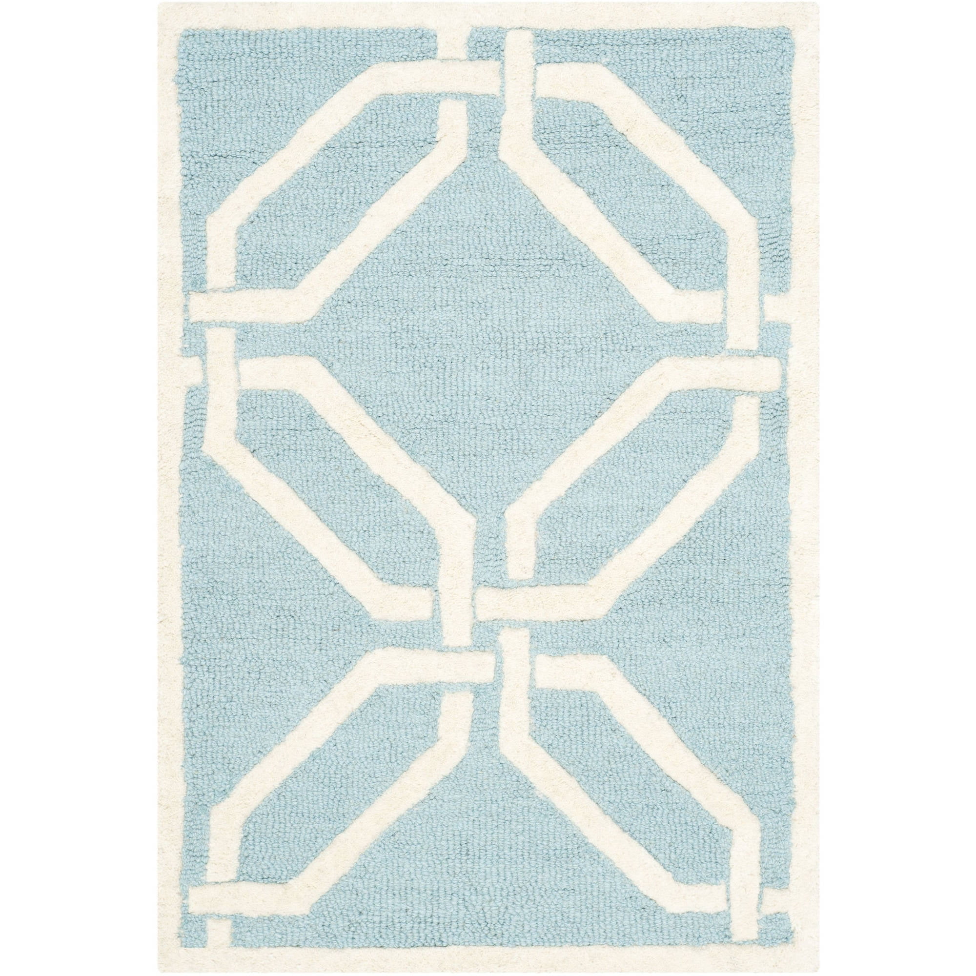 Hand-Tufted Light Blue and Ivory Geometric Wool Rug 2' x 3'