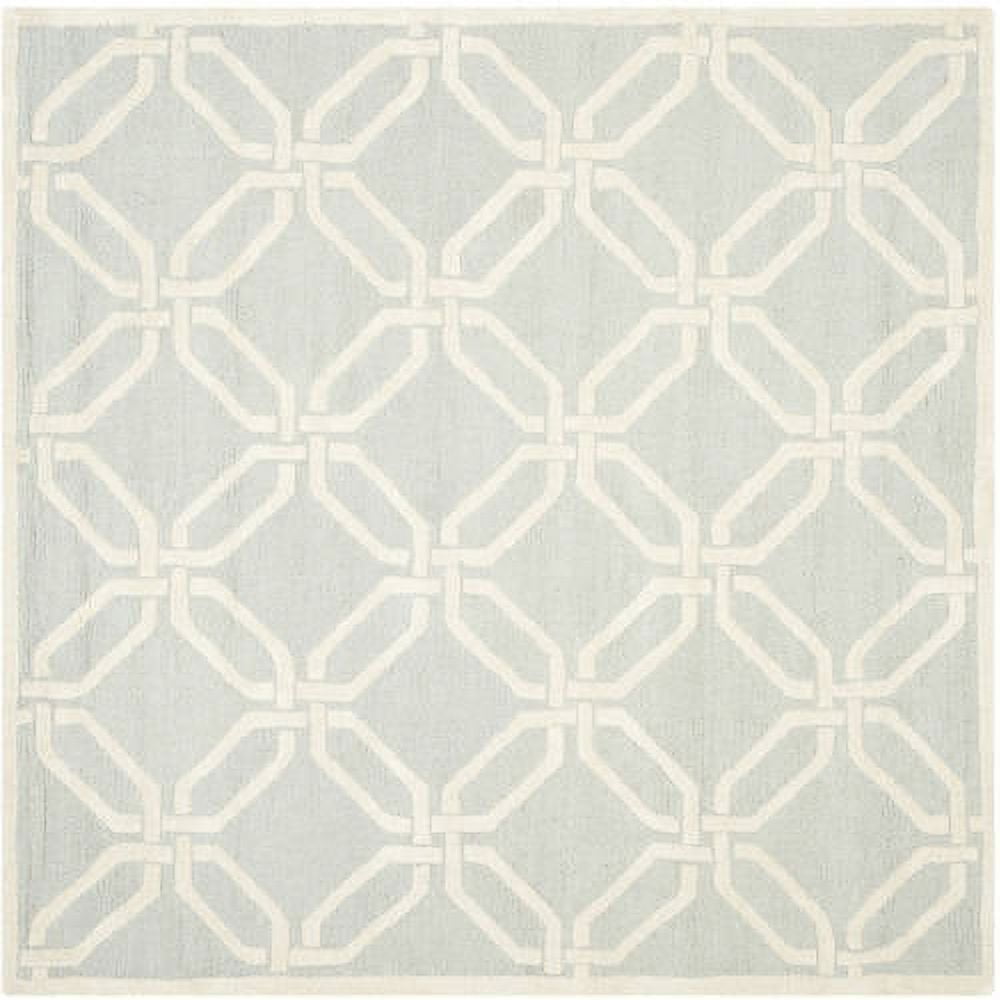 Light Grey and Ivory Hand-Tufted Wool Geometric Rug, 6' x 6'