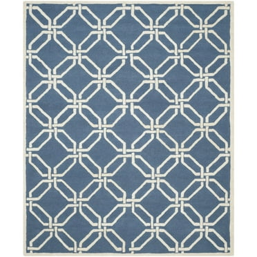 SAFAVIEH Cambridge Kierra Geometric Wool Area Rug, Navy/Ivory, 6' x 6' Round