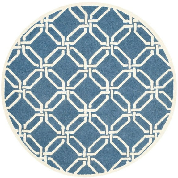 SAFAVIEH Cambridge Kierra Geometric Wool Area Rug, Navy/Ivory, 6' x 6' Round