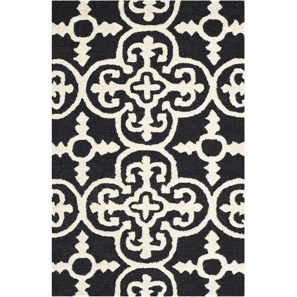 Black and Ivory Hand-Tufted Wool Geometric Area Rug