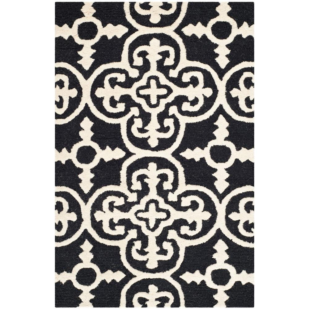 Black and Ivory Hand-Tufted Wool Geometric Area Rug