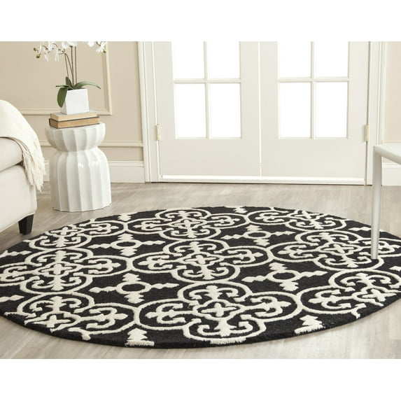 SAFAVIEH Cambridge Kimberly Geometric Wool Area Rug, Black/Ivory, 8' x 8' Round