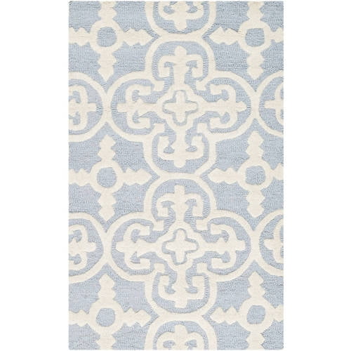 Hand-Tufted Cambridge Square Wool Rug in Light Blue/Ivory, 6'x6'