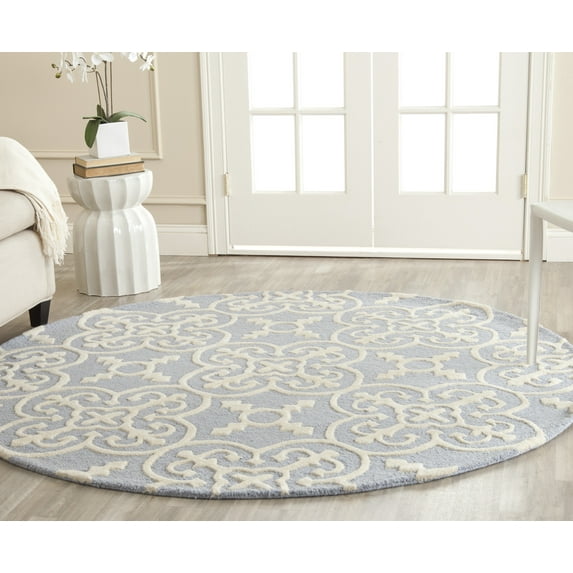 SAFAVIEH Cambridge Kimberly Geometric Wool Area Rug, Light Blue/Ivory, 8' x 8' Round