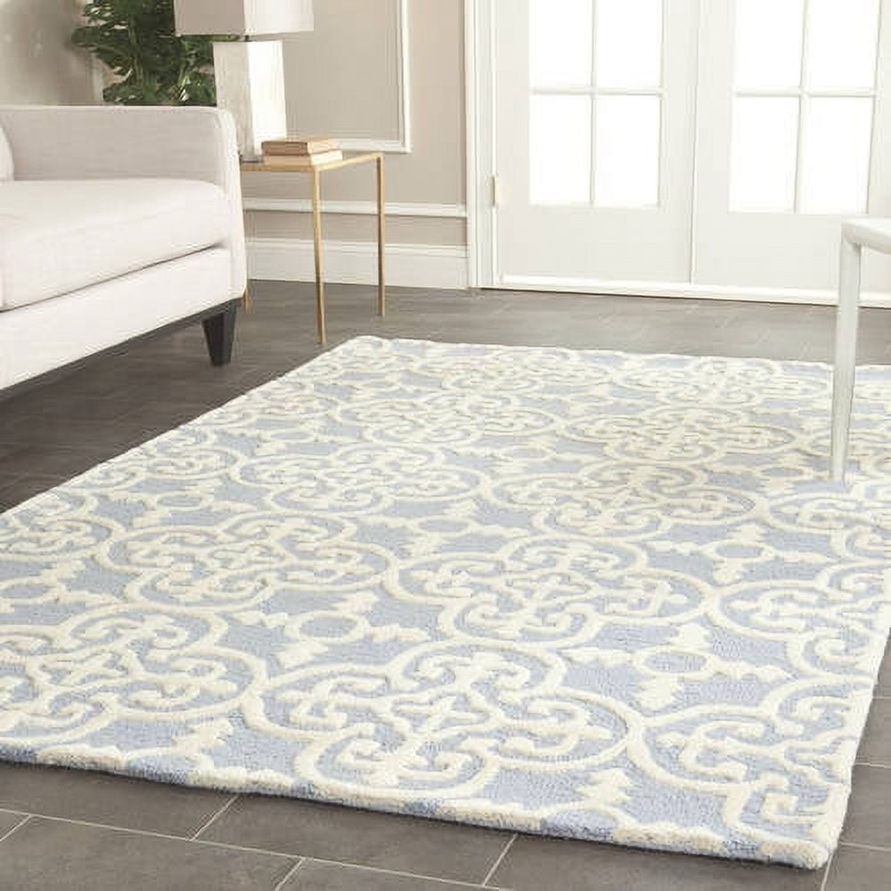 Navy Blue and Ivory Hand-Tufted Wool Square Rug - 8' x 8'
